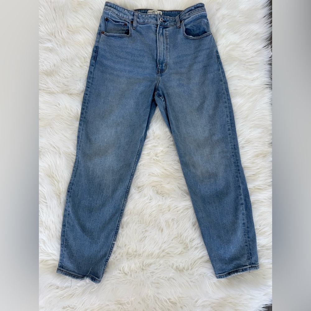 Abercrombie Curve Love High Rise Mom Jean in medium wash